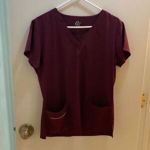 Elegant V-Neck Short Sleeve Top in Deep Burgundy
